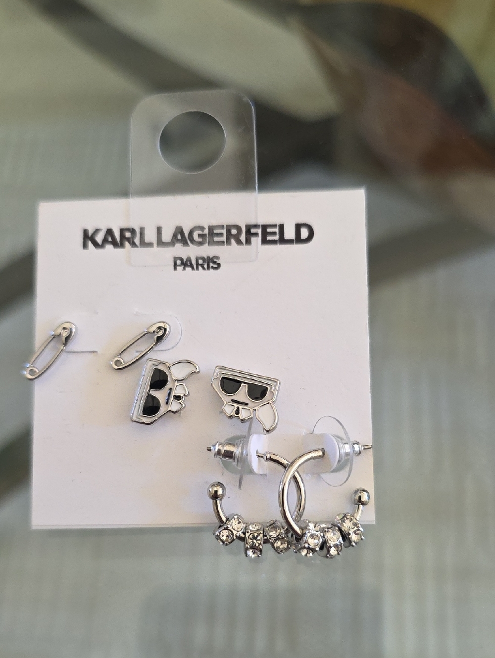Karl Lagerfeld Kids Silver Tone Stud & Crystal Hoop Earring Set